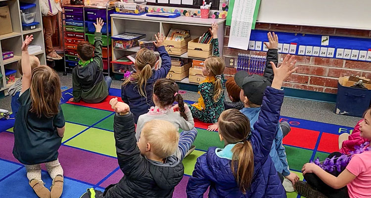 Kindergarten students wait to answer a question during class at Yacolt Primary School. Photo courtesy Battle Ground School District