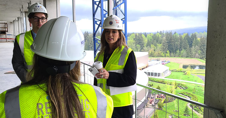 Kara Fox-LaRose, president and GM of ilani, talks to the media from the 10th floor of the 14-story hotel that is about a year away from opening. Photo by Paul Valencia