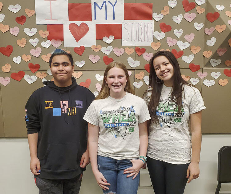 Three View Ridge Middle School students qualified for Washington Music Educators Association All-State Honors Choir: (L to R) Ethan Dulay, Jaisey Pace, Quinlan Fronsoe. Photo courtesy Bobbe Whetsell