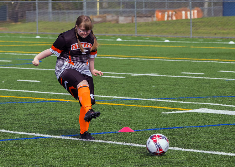 Unified athlete Suzanne Brown is shown here playing soccer. Photo courtesy Washougal School District