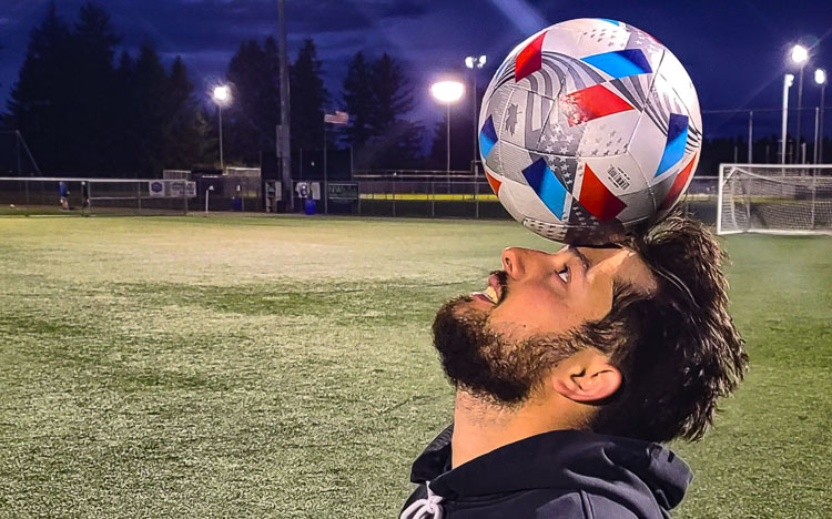 Levan Zhividze, a 2018 graduate of Evergreen High School, is preparing to return to college soccer after a hiatus, and he is competing in the summer with the Vancouver Victory men’s club team. Photo by Paul Valencia