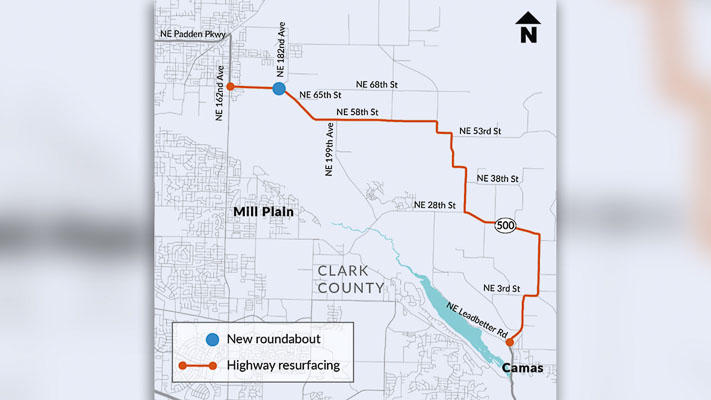 Beginning Wed., Aug. 3, Clark County travelers will need to find an alternate route while construction takes place at the intersection of Fourth Plain Boulevard, also known as State Route 500, and Northeast 182nd Avenue to install a roundabout.