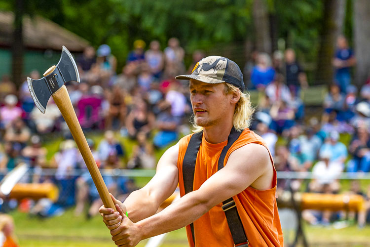 Travis Hafner gets ready to throw an ax in the 2019 Log Show. After a two-year hiatus, the Amboy Territorial Days Celebration is returning this weekend. Photo by Mike Schultz