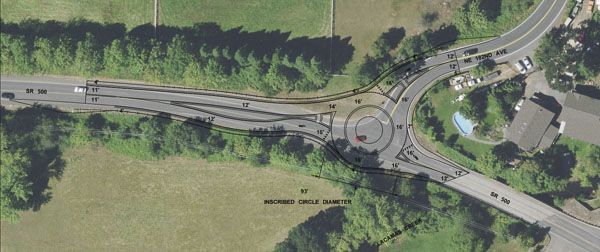 This drawing shows the roundabout to be installed at Fourth Plain Boulevard and 182nd Avenue in Clark County. Image courtesy WSDOT