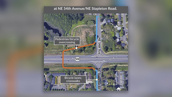 Thanks to input from the community, the Washington State Department of Transportation has picked the design for the new SR 500 pedestrian/bicycle crossing at NE 54th Avenue/NE Stapleton Road.
