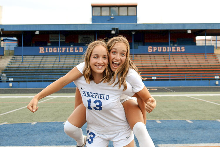 Cameron Jones (13) and twin sister Claire Jones are not playing together this season at Ridgefield. Cameron is out for the season with a knee injury. Cameron will be playing college soccer at VMI next year, while Claire is expected to sign with Oregon State University. Photo courtesy Paige Jones