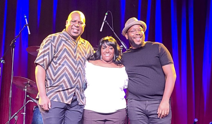 Jerrod Neal, Roshan Ozan Armstrachan, and Torrence Shaw shared the stage at Locals Live last week. All three earned $500 for their performances, while Armstrachan was voted by the judges as the weekly winner and will advance to the finals next month. Photo by Paul Valencia