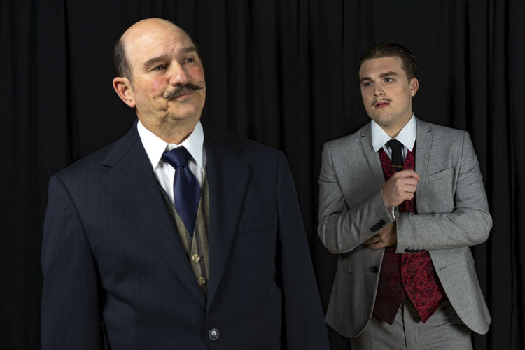 Samuel Ratchett (Jack Harvison, right) looks menacingly at Hercule Poirot (Tony Provenzola, left) who has refused to take on a case for him. Photo courtesy Fetching Photos