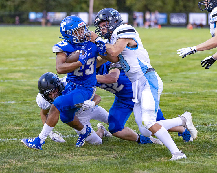 Jalen Ward and the La Center Wildcats, shown here in Week 1, will be “home” on Friday night at Woodland High School. La Center’s Week 10 playoff game against Hoquiam was moved to Woodland. Photo by Mike Schultz