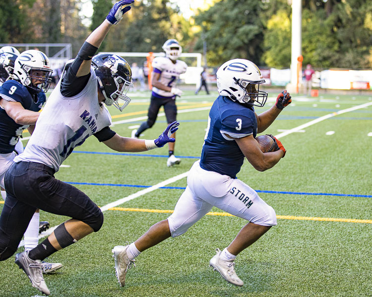 Trey Jacob and the Skyview Storm hope to run away from the competition on Saturday in the opening round of the Class 4A state football playoffs. Photo by Mike Schultz