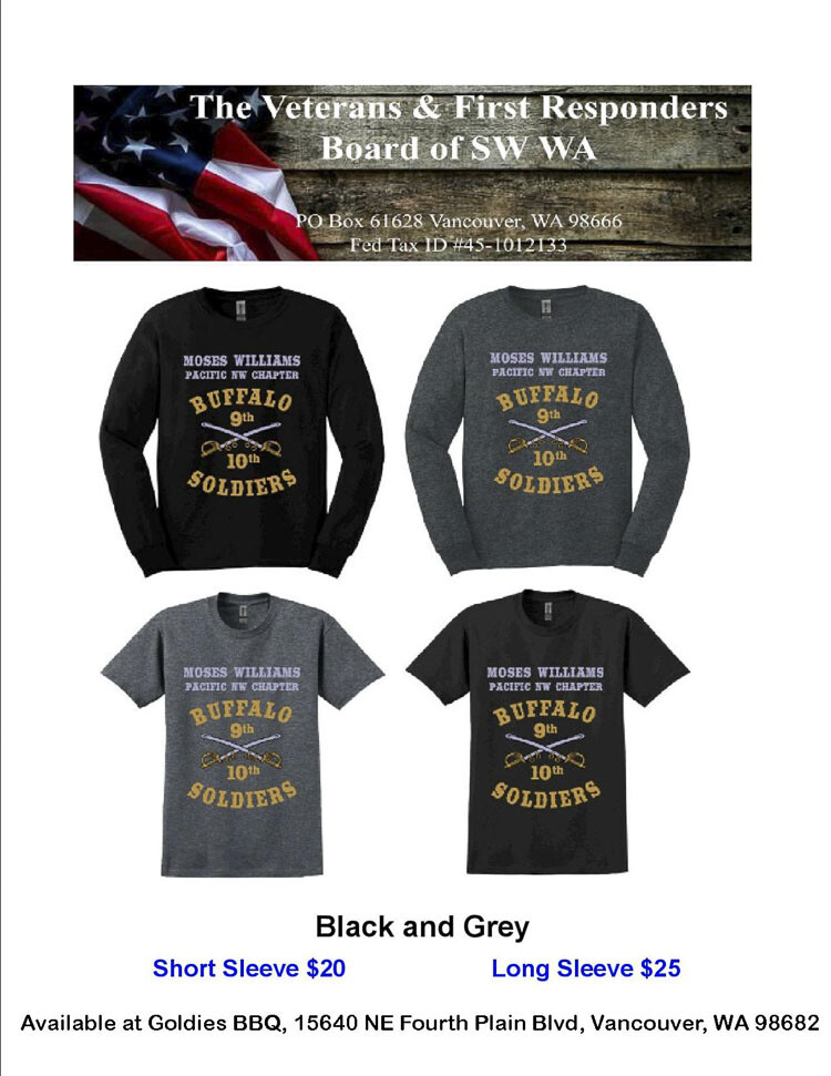 The Veterans and First Responders Board of SW WA is selling T-shirts to raise funds for the local chapter of Buffalo Soldiers. Image courtesy Darvin Zimmerman