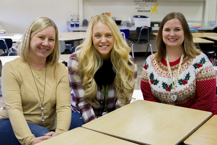 From left to right: English Language Arts (ELA) teacher Tara Campbell and Kelly Hathaway teamed up with Diverse Support Plan (DSP) teacher Jenna Bozarth. Photo courtesy Woodland School District