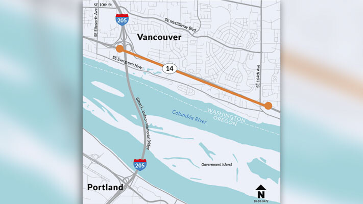People who travel along westbound State Route 14 between Southeast 164th Avenue and Interstate 205 in Vancouver should plan ahead to avoid peak travel time delays during construction to widen the highway.