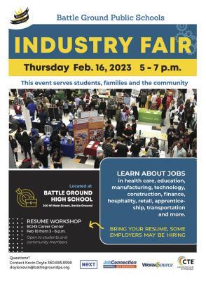 Attend the upcoming Battle Ground Public Schools Industry Fair on Thu., Feb. 16, to learn about apprenticeships and jobs in health care, education, manufacturing, technology, construction, finance, hospitality, retail, transportation and more.