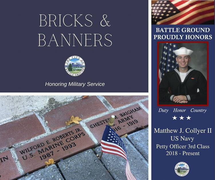 The Battle Ground Bricks & Banners program honors local men and woman who have served in the United States military. Bricks & banners must be ordered no later than March 1st to be installed by Memorial Day of this year.