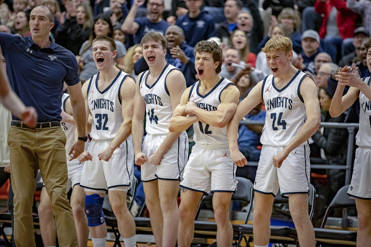 The King’s Way Christian Knights can feel victory closing in after a 19-0 run put them on a path to the Yakima Valley SunDome as one of the final 12 teams in the Class 1A state boys basketball tournament. Photo courtesy Heather Tianen