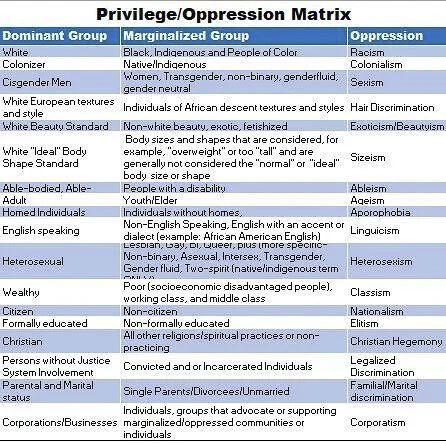 Privilege matrix used by the state of Washington as part of its Diversity, Equity, and Inclusion training.
From the Washington Utilities and Transportation Commission website
