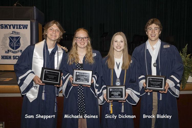 Sam Sheppert, Michaela Gaines, Sicily Dickman and Brock Blakley (left to right) were each awarded $5,000 scholarships by the Skyview Scholarships program in support of their college education. Photo courtesy Skyview Scholarships program