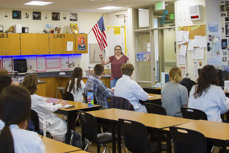 Stephanie Marshall regularly develops new experiments for her classes to ensure her students stay engaged and inspired. Photo courtesy Woodland School District