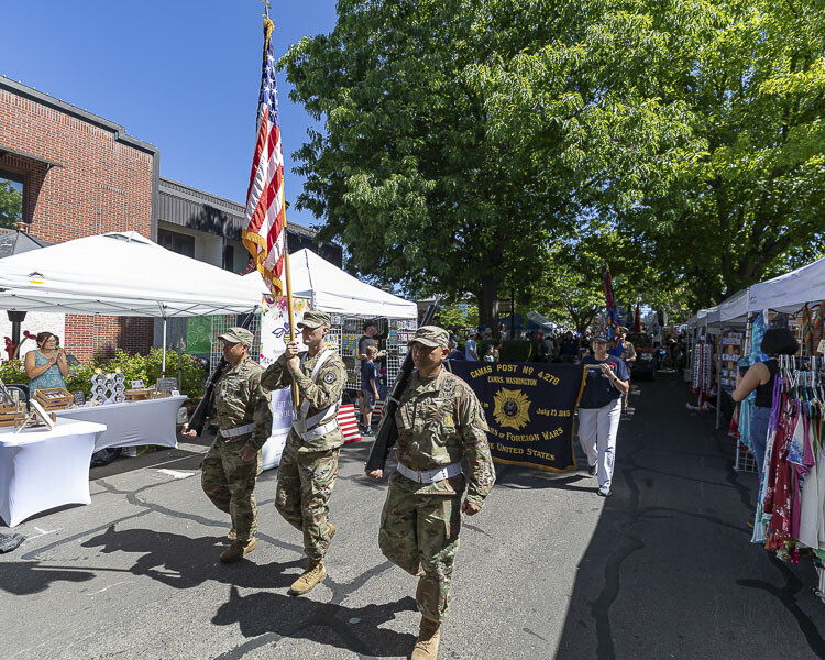 The Camas Post of the Veterans of Foreign Wars presentes the Color Guard for Saturday’s Camas Days Grand Parade. Photo by Mike Schultz