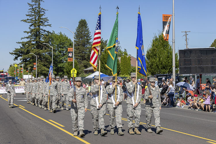 The AF JR ROTC provided the Color Guard for Saturday’s parade. Photo by Mike Schultz