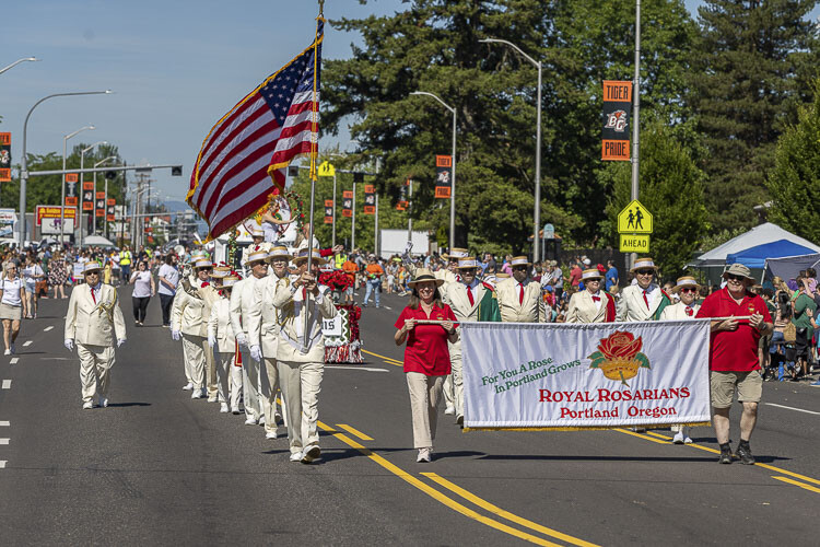 The Royal Rosarians of Portland offered a patriotic entry in the 2023 Harvest Days Parade. Photo by Mike Schultz