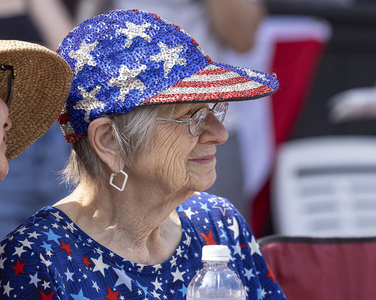 Gail Golden, 90, wasn’t in Tuesday’s parade but she was certainly dressed for the occasion. Photo by Mike Schultz