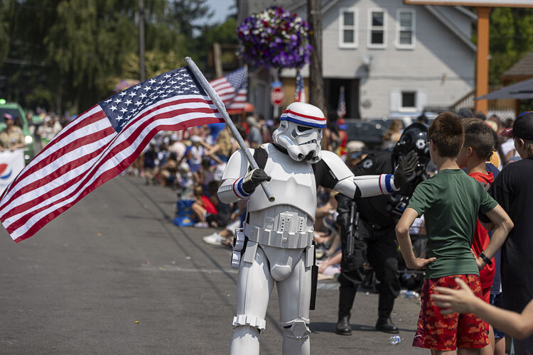 The patriotic Star Wars Stormtrooper was a big hit at this year’s parade. Photo by Mike Schultz