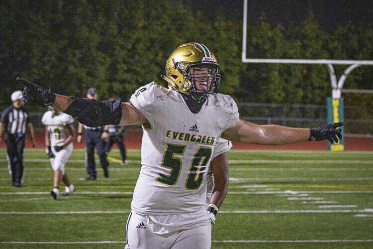 A ton of talent is returning for the Evergreen Plainsmen this season, including lineman Fox Crader. That has a lot of people thinking this could be Evergreen’s year in the 3A GSHL. Photo by Mike Schultz