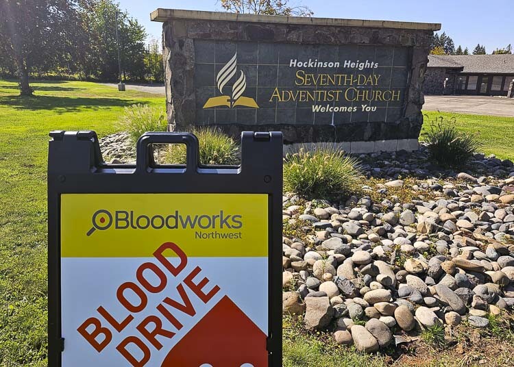 Hockinson Heights Seventh-Day Adventist Church is also asking folks to bring canned foods to donate while they come to donate blood at Wednesday’s blood drive. Photo by Paul Valencia