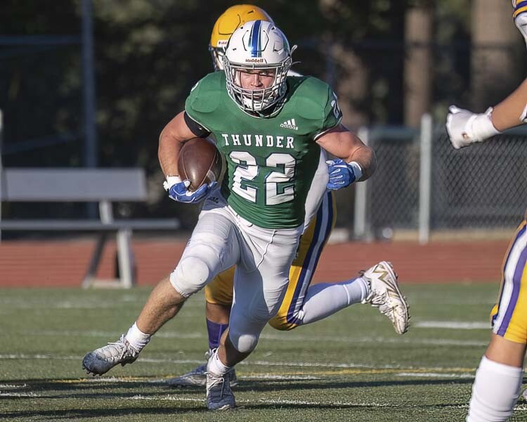 Porter Drake, shown here in a Week 4 photo, scored three touchdowns Friday night, helping Mountain View to a 39-27 victory over Evergreen. Photo by Mike Schultz