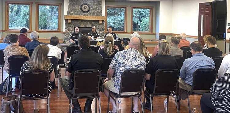 Area residents gathered at Lacamas Lodge in Camas Thursday night for a town hall hosted by Clark County Sheriff John Horch. Photo by Leah Anaya
