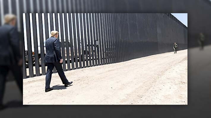 President Donald J. Trump walks along the completed 200th mile of new border wall Tuesday, June 23, 2020, along the U.S.-Mexico border near Yuma, Arizona. Official White House photo by Shealah Craighead