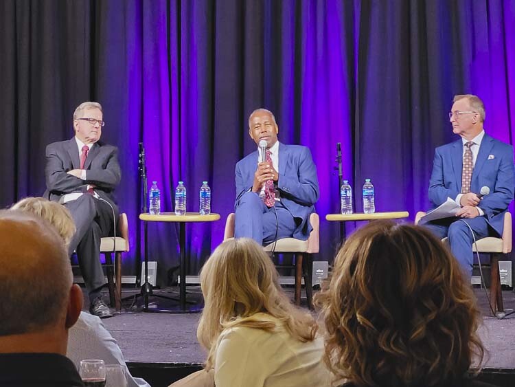 In addition to Dr. Ben Carson (center), Thursday’s event included John Charles, Jr. (left) of the Cascade Policy Institute and Brad Payne of the Family Policy Institute of Washington. Photo courtesy Liz Cline