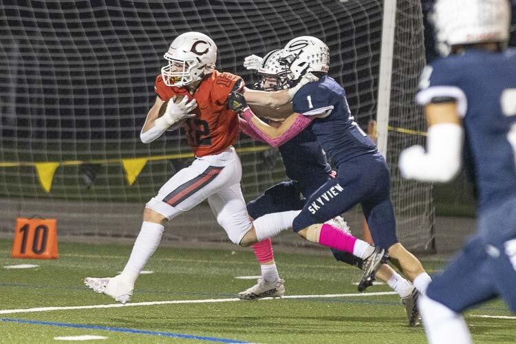 Trenton Swanson, shown here last year against Skyview, is one of Camas’ top playmakers. Camas takes on Skyview on Friday night. Photo by Mike Schultz