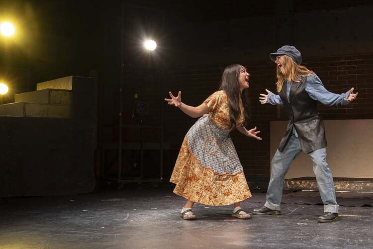 Kiarra Herrera (left) and McKenna Gipe in Prairie High School drama's production of Urinetown the Musical. Photo courtesy Battle Ground Public Schools