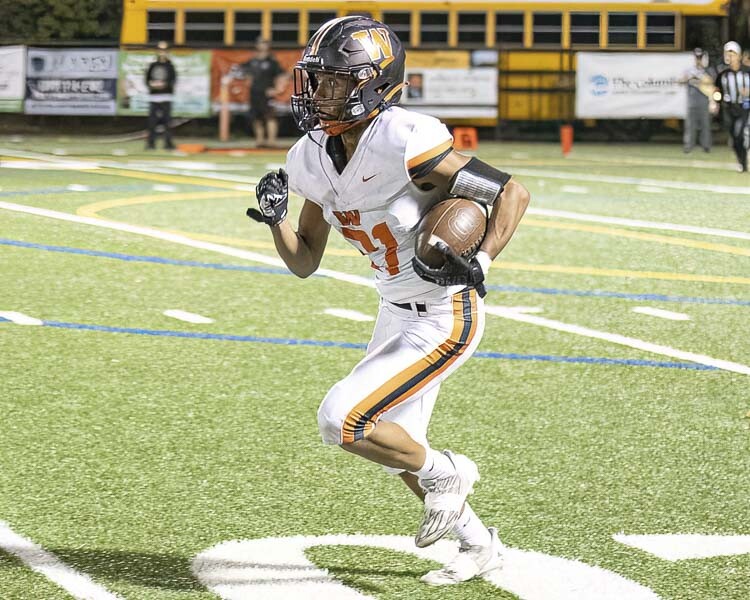 Deondrae Goodell set the stage for Washougal with a 44-yard return on the opening kickoff Friday night at Kiggins Bowl. Photo by Mike Schultz