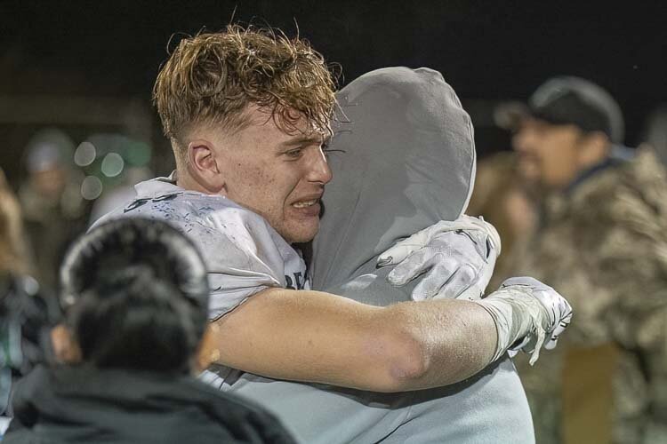 Jess Starr, who made one of the biggest defensive plays of the night for Woodland, said the emotions came out after the victory because he gave everything he had on the field Friday. Photo by Mike Schultz