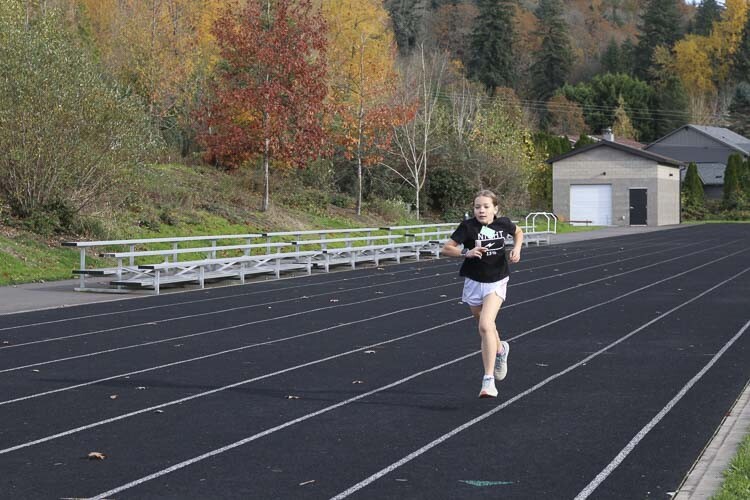 Anava Grundy runs the track at CRGE during Mileage Club. Photo courtesy Washougal School District