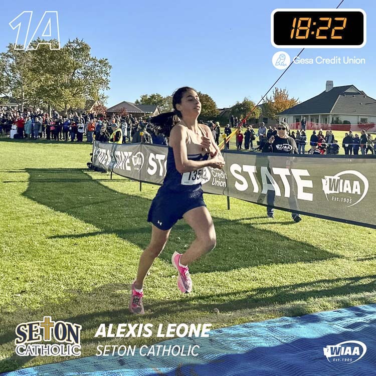 A year ago, Alexis Leone of Seton Catholic won her second Class 1A state cross country championship. Leone has battled an injury this season but made it back to qualify for this week’s state meet. Photo courtesy Andy Knapp/WIAA