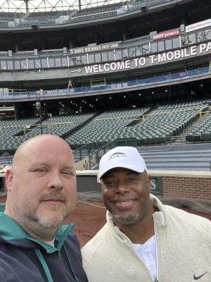 John Scukanec completed his full year, playing catch with Ken Griffey Jr. Photo courtesy John Scukanec