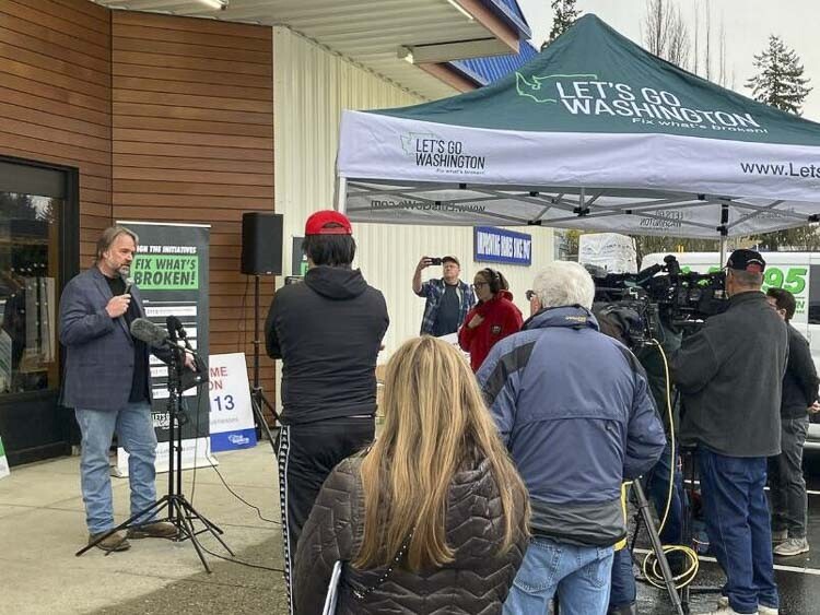 Let's Go Washington outside of Dunn Lumber in Shoreline. The voter advocacy group announced on Thursday (Dec. 14) that it had collected hundreds of thousands of voter signatures in favor of overturning the state's police pursuit limitations. Photo courtesy of Dann Mead Smith
