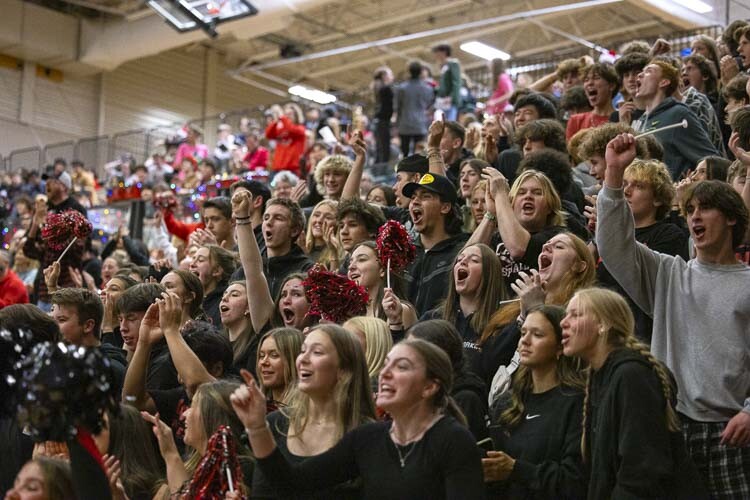 It is an event when the Camas girls basketball team plays a home game. The Papermakers hosted defending state champion Eastlake on Friday, and students and the community showed up to create a fun atmosphere. Photo by Mike Schultz