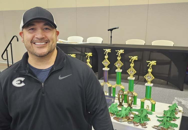 Jake Wilcox, the head coach of Evergreen wrestling, runs the Pac Coast Wrestling Championships, now in its first year at the Clark County Event Center at the Fairgrounds. He expects this will be the tournament’s home for years to come. Photo by Paul Valencia