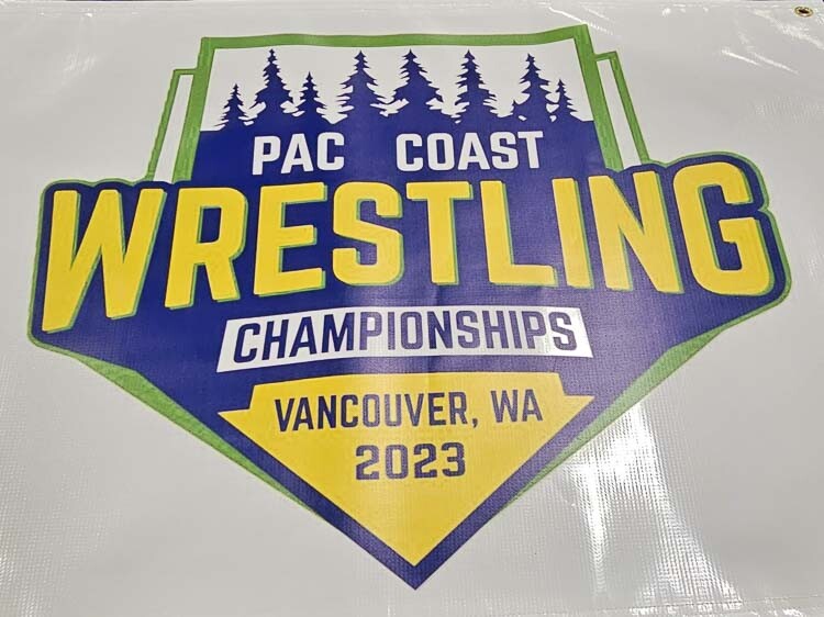 Signage for the Pac Coast Wrestling Championship will be put up by the time the tournament starts on Thursday. Photo by Paul Valencia