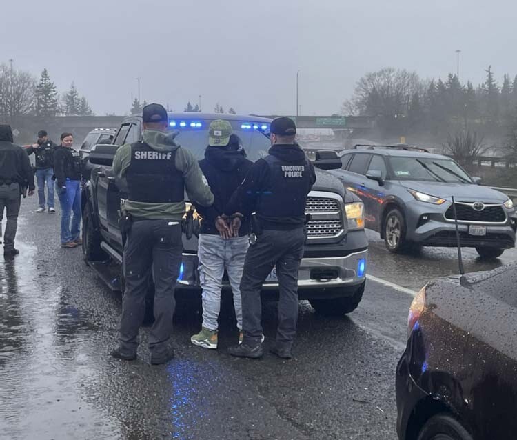 Suspects were detained during Friday’s Stolen Vehicle Operation. Photo courtesy Vancouver Police Department