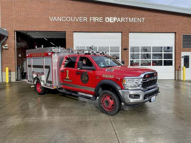 On Monday at about 10:30 p.m., Vancouver Police responded to a report of a Vancouver Fire Department truck being stolen from the scene of a medical call while paramedics were inside with a patient. Photo courtesy Vancouver Police Department