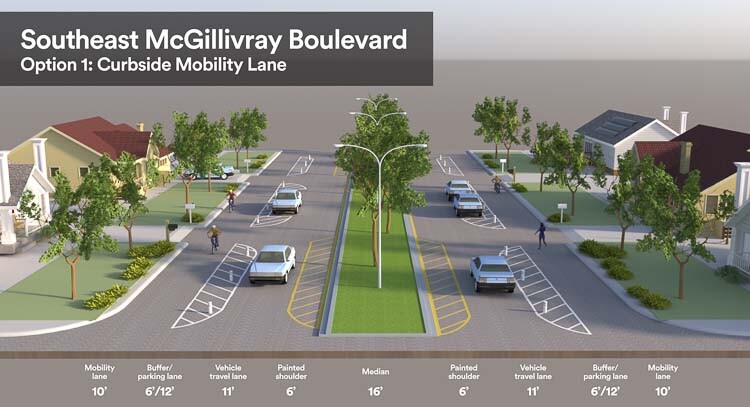 A rendition of one of the two options the city has proposed for McGillivray Blvd. Image courtesy city of Vancouver