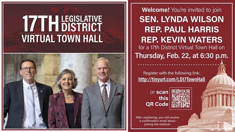 The state lawmakers serving eastern Clark County and Skamania County will hold a virtual town hall meeting from 6:30 to 7:30 p.m. next Thursday, Feb. 22.