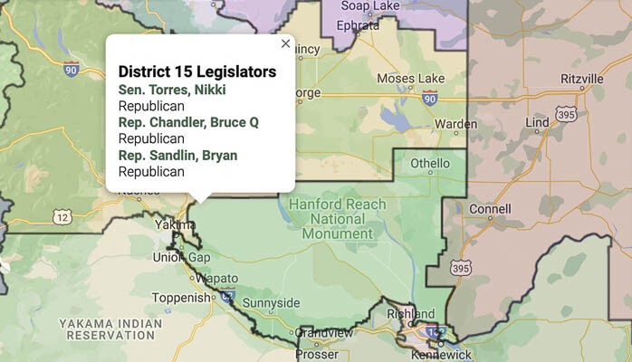 Map of Washington State District 15. Image courtesy of the Washington State Legislature